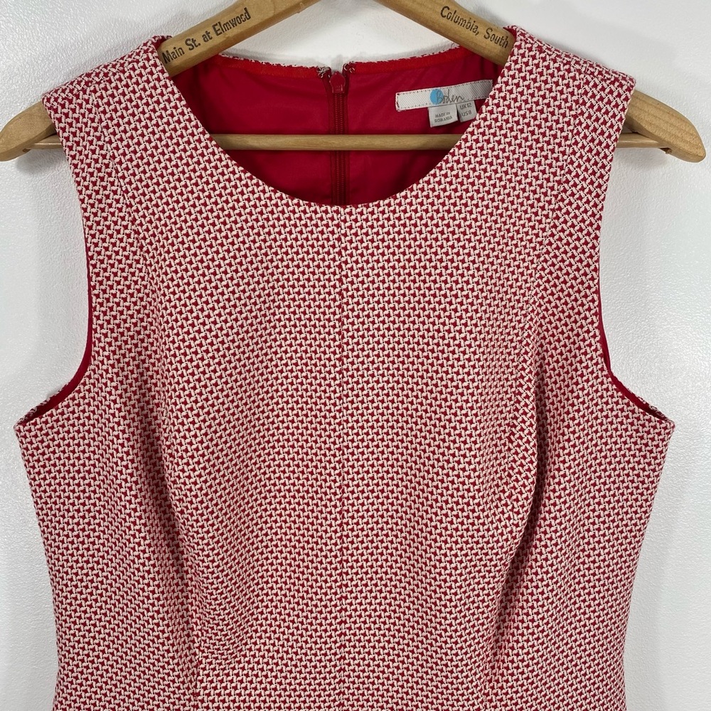 Boden Red White Jacquard Woven Houndstooth Sleeveless Tank Sheath A-Line Dress 8 - Picture 3 of 15